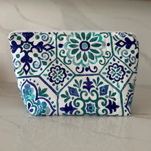 Load image into Gallery viewer, Blue Mediterranean Tile Large Zipper Bag