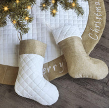 Load image into Gallery viewer, Quilted Christmas Stockings - Burlap &amp; Cream
