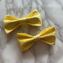 Load image into Gallery viewer, Yellow Gingham Bow Tie or Hair Bow
