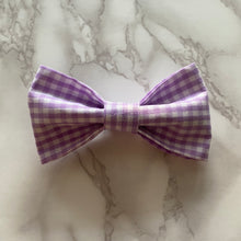 Load image into Gallery viewer, Purple Gingham Bow Tie or Hair Bow