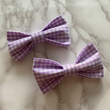 Load image into Gallery viewer, Purple Gingham Bow Tie or Hair Bow
