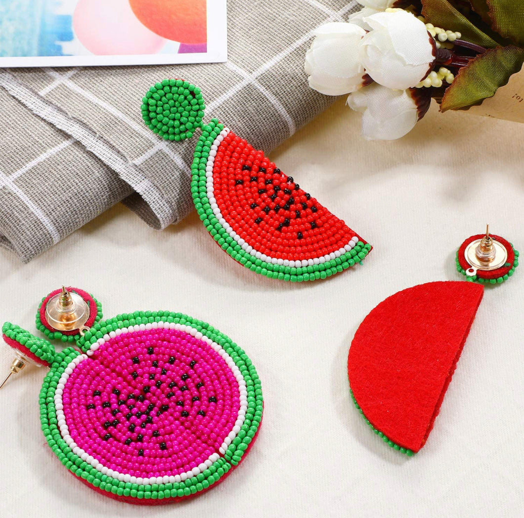 Evangelia Red Watermelon Slice Beaded Earrings
