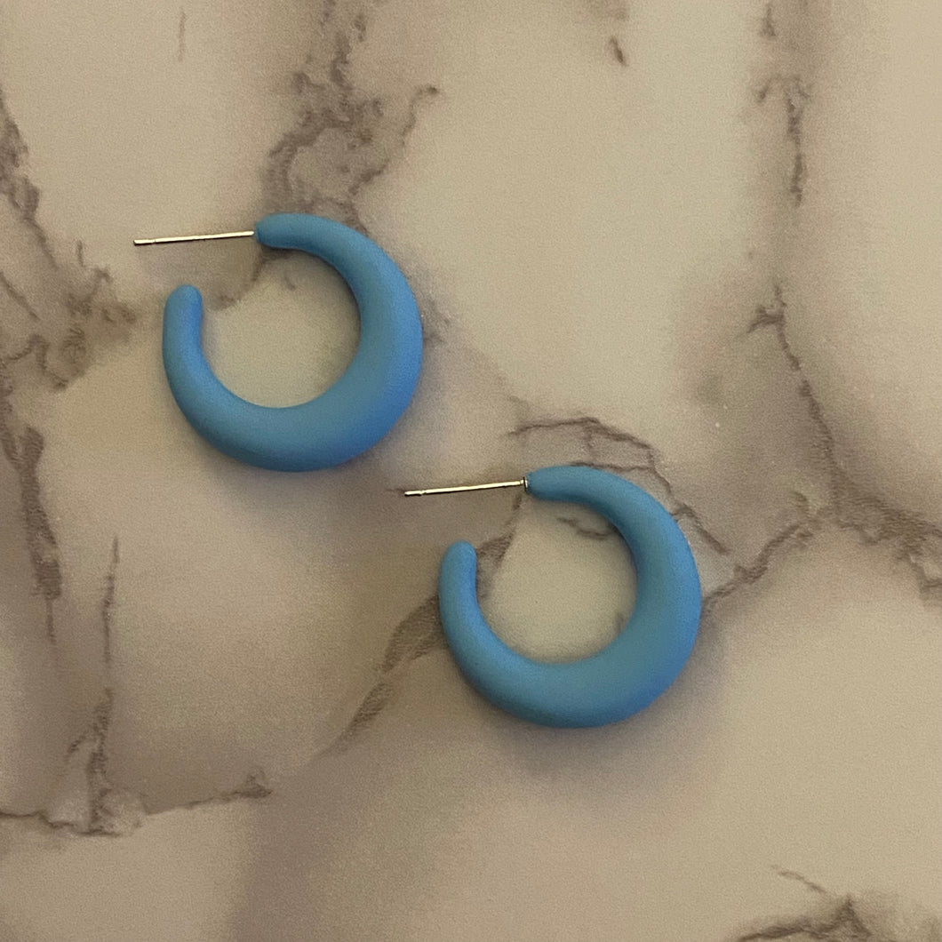 Matte Blue Little Hoop Earrings
