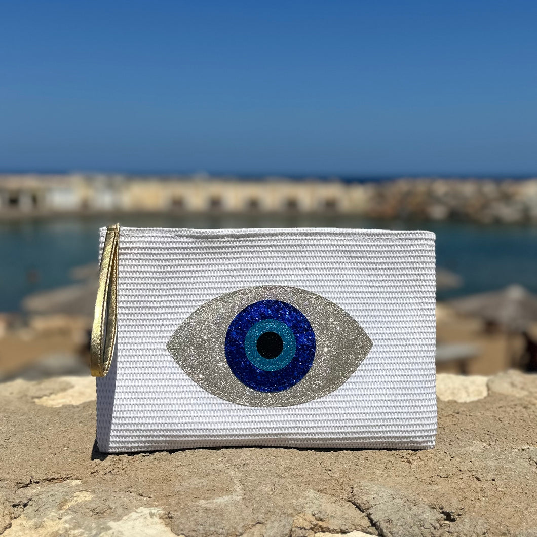 White Shimmer Mati Eye Clutch