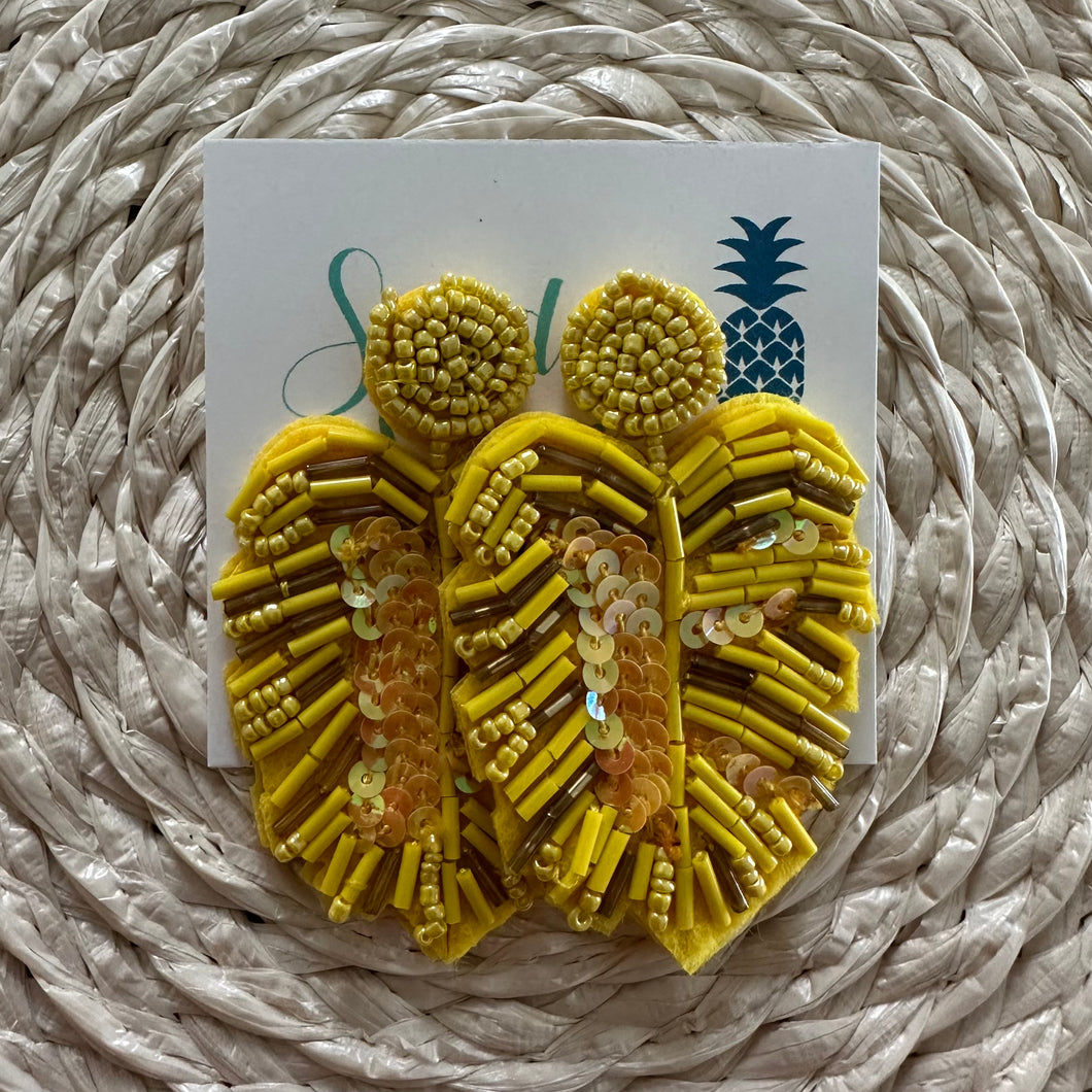 Yellow Beaded Palm Earrings