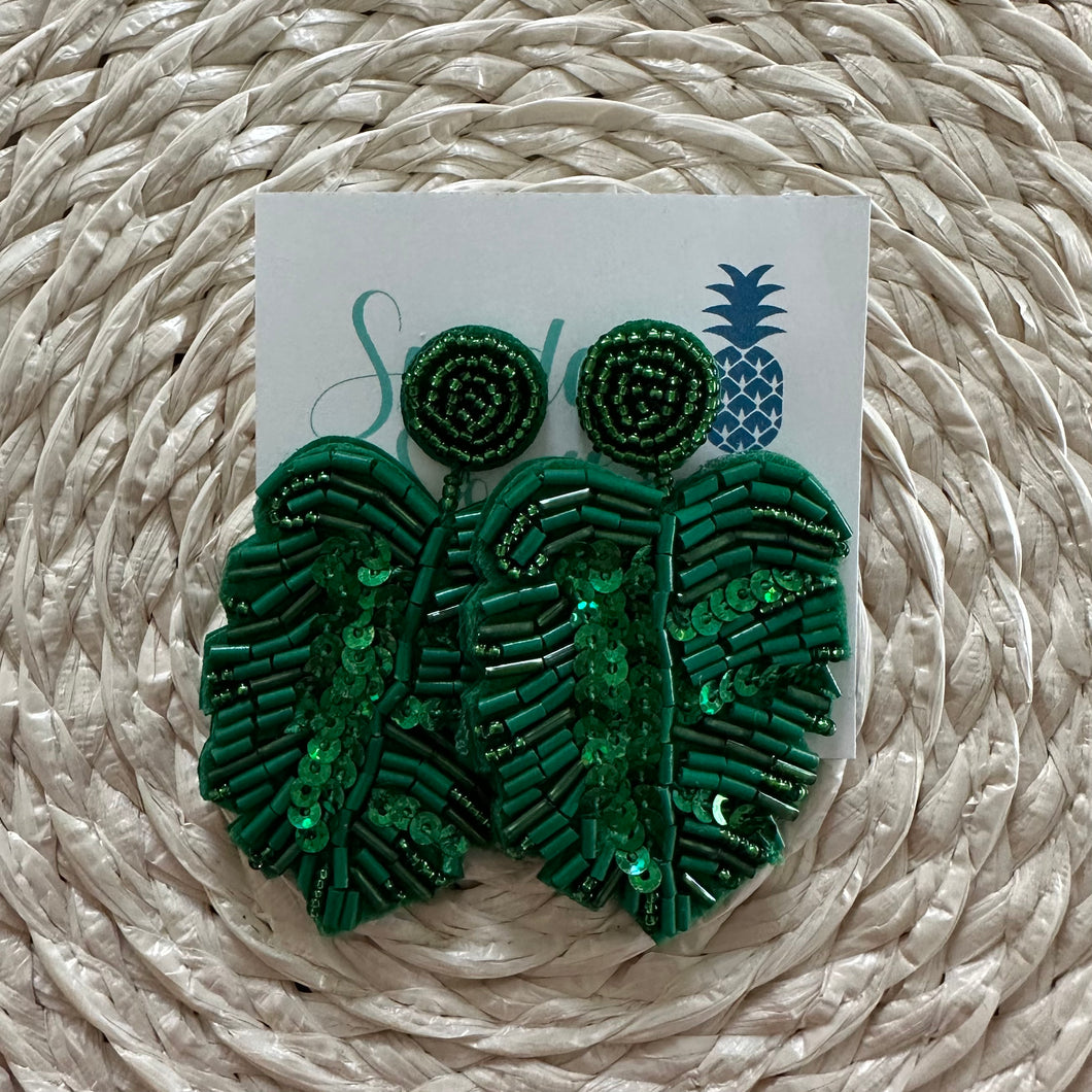 Green Beaded Palm Earrings