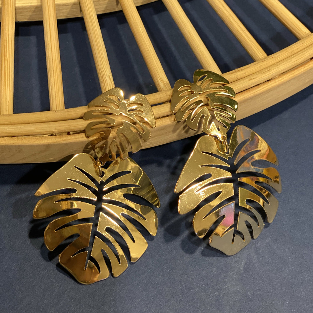 Theodora Gold Monsterra Palm Leaf Earrings