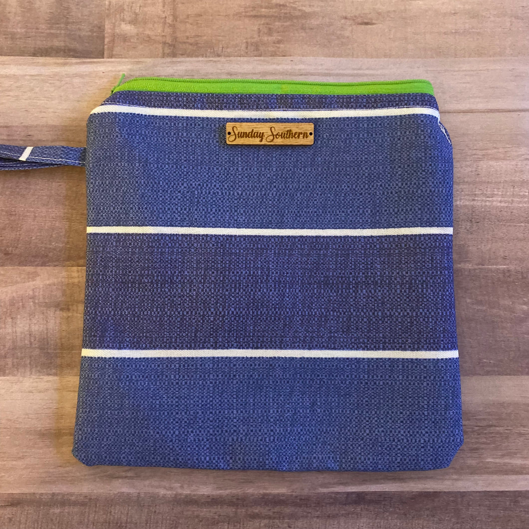 Blue Chambray Stripe Zipper Wet Bag