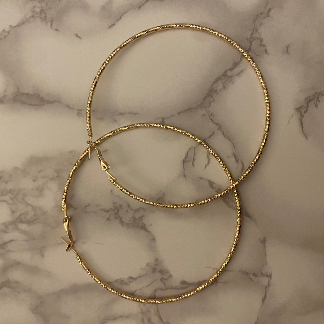Textured Thin Gold Hoop Earrings