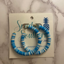 Load image into Gallery viewer, Tessa Heishi Hoops - Blue &amp; White
