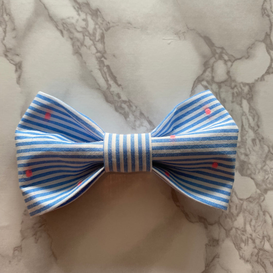 Blue Seersucker Stripe Bow Tie or Hair Bow