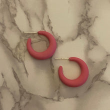 Load image into Gallery viewer, Matte Hot Pink Little Hoop Earrings
