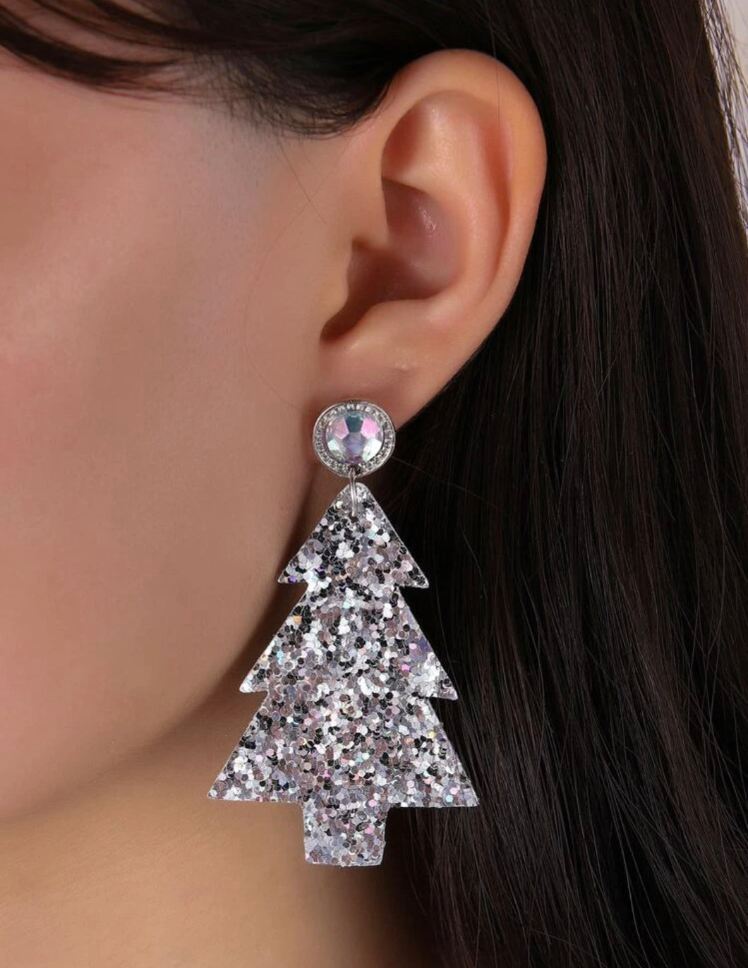 Silver Tinsel Christmas Trees Earrings