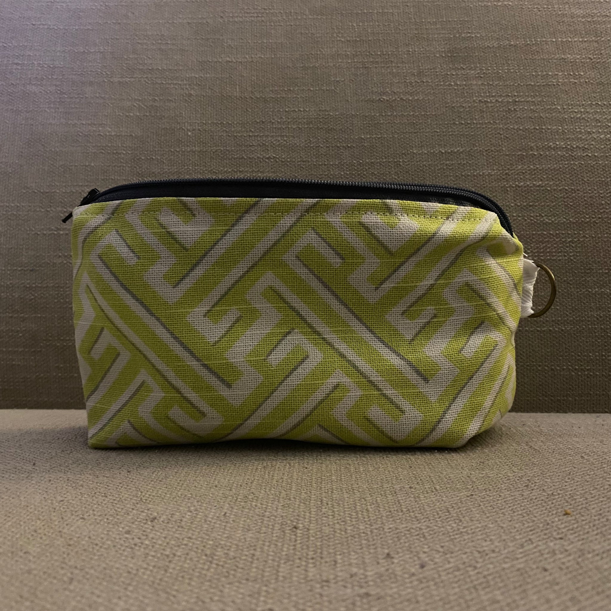 Chartreuse Greek Key Small Zipper Bag